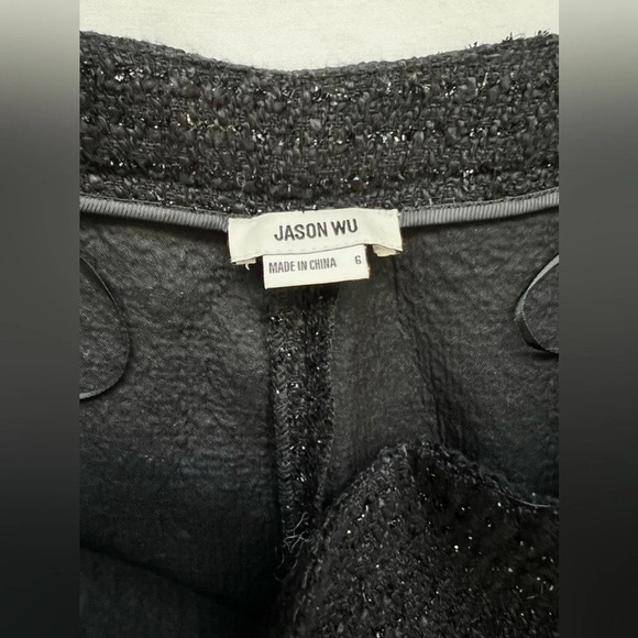 Jason Wu Black Shine Tweed Pleated Trouser straight wide Pants Dark Academia 6 S - Picture 9 of 11